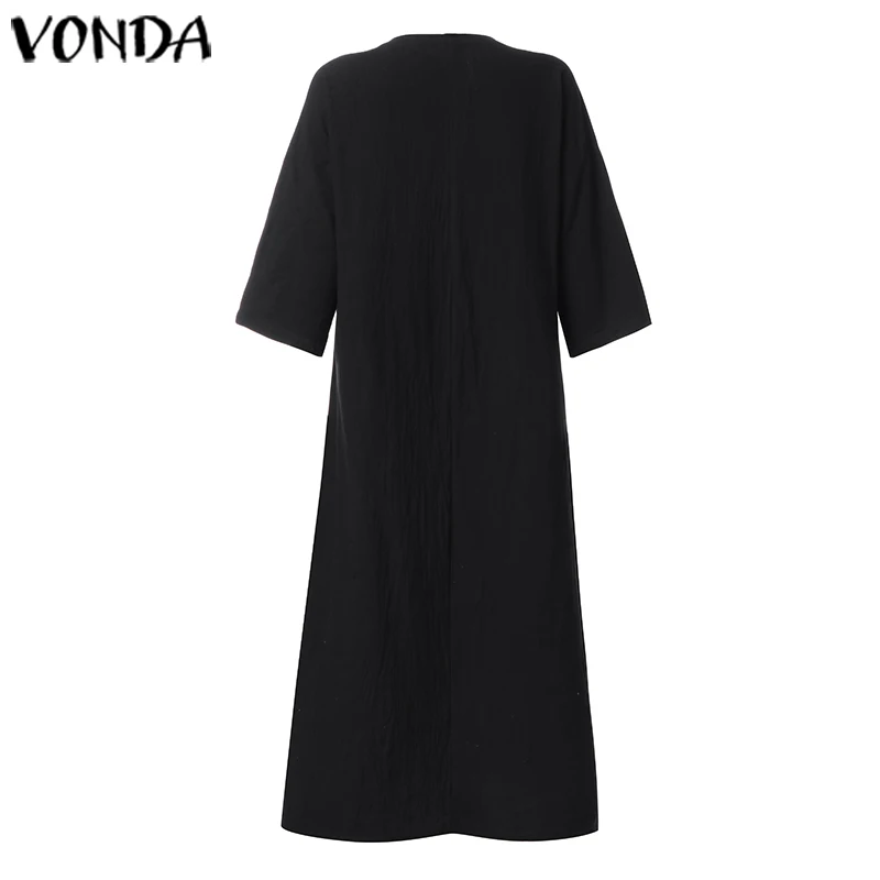 VONDA, женское длинное платье, повседневное, свободное, черное, белое, вечерние, платье,, винтажное, на пуговицах, богемное, Vestidos, женский летний сарафан, S-5XL