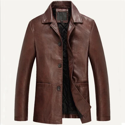 Кожаная куртка Мужская мягкая PU мужская кожаная куртка бизнес VogueCoats Мужская jaqueta masculinas Inverno Couro большой размер XXXL 5XL - Цвет: Coffe