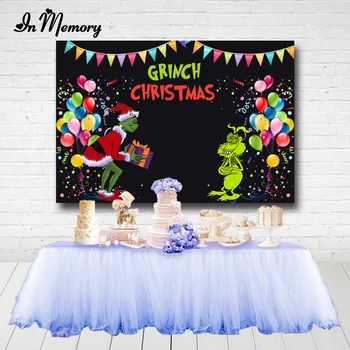 

InMemory Grinch Christmas Party Photography Backgrounds Colorful Bunting Balloons Backdrops Black Customized