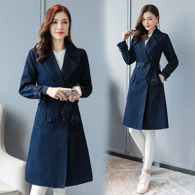 

2019 Autumn New Style Korean-style Trend of Fashion Mid-length Denim Windbreaker Coat Elegant Versatile Fashionable WOMEN'S Dres