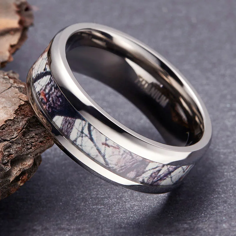 

TIGRADE Men Women Ring Titanium New Personalized Design Forest Scenery Inlay Cool Couple Ring for Wedding Anniversary Band 6/8mm