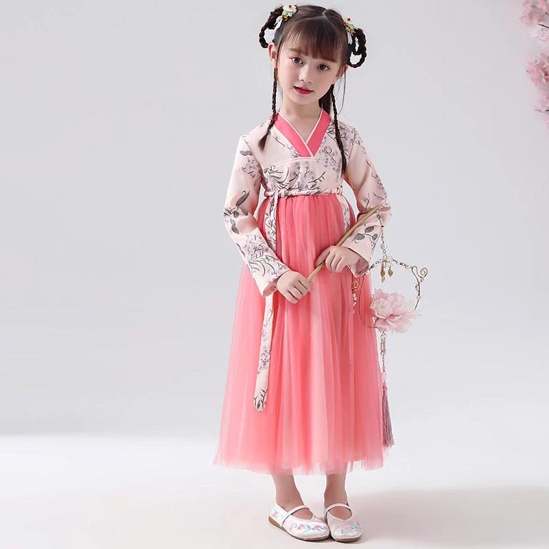 Hanfu/детское традиционное китайское платье с длинными рукавами; платья в восточном стиле для девочек; Cheongsam; детский китайский новогодний костюм; Qipao