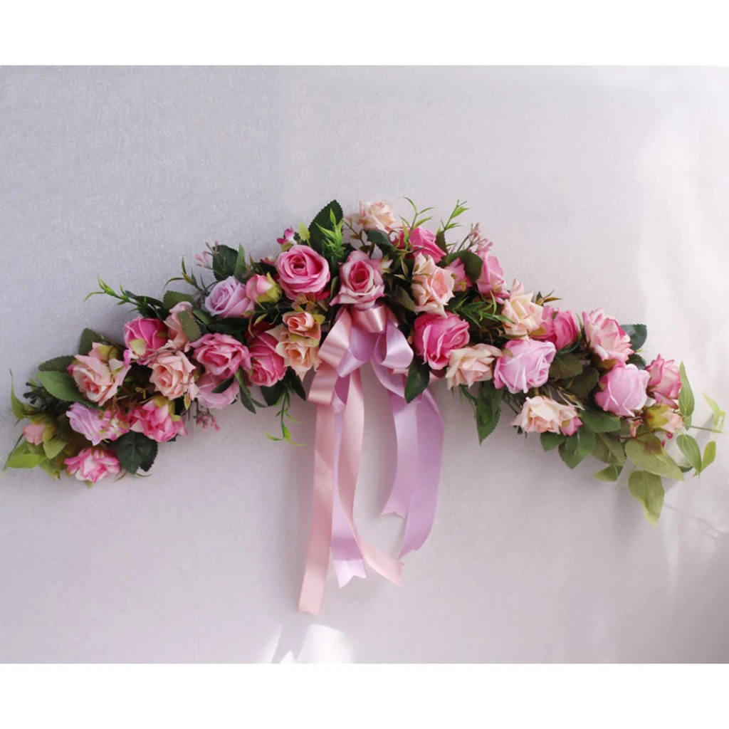 Simulation Rose Flower Chair Back Window Mirror Wall Door Wreath Garland Hanging Wedding Decorations