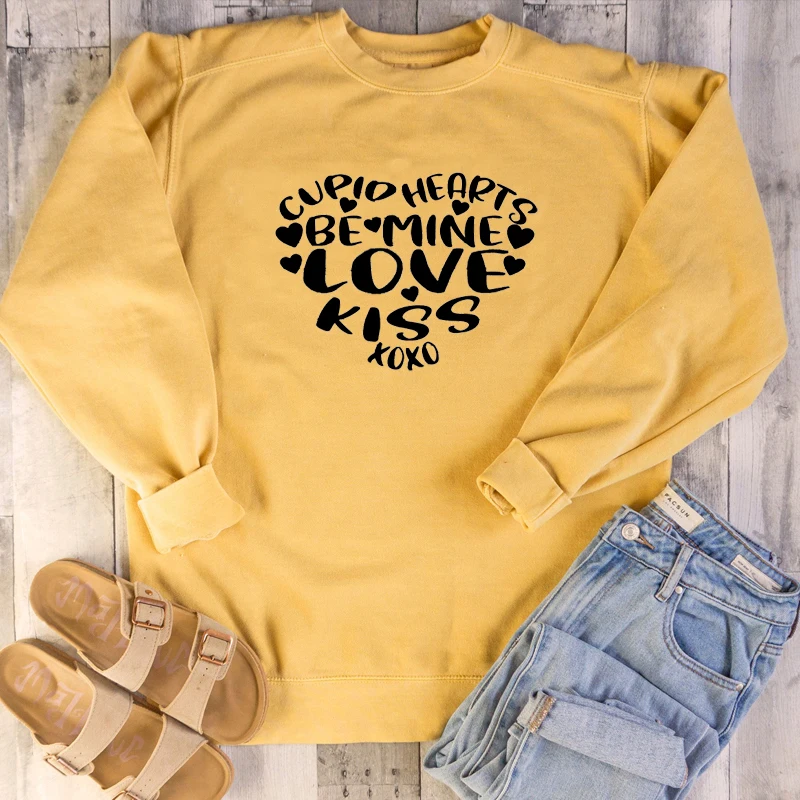 Милый модный Забавный женский свитер унисекс с надписью «Cupid heart be mine love kiss»