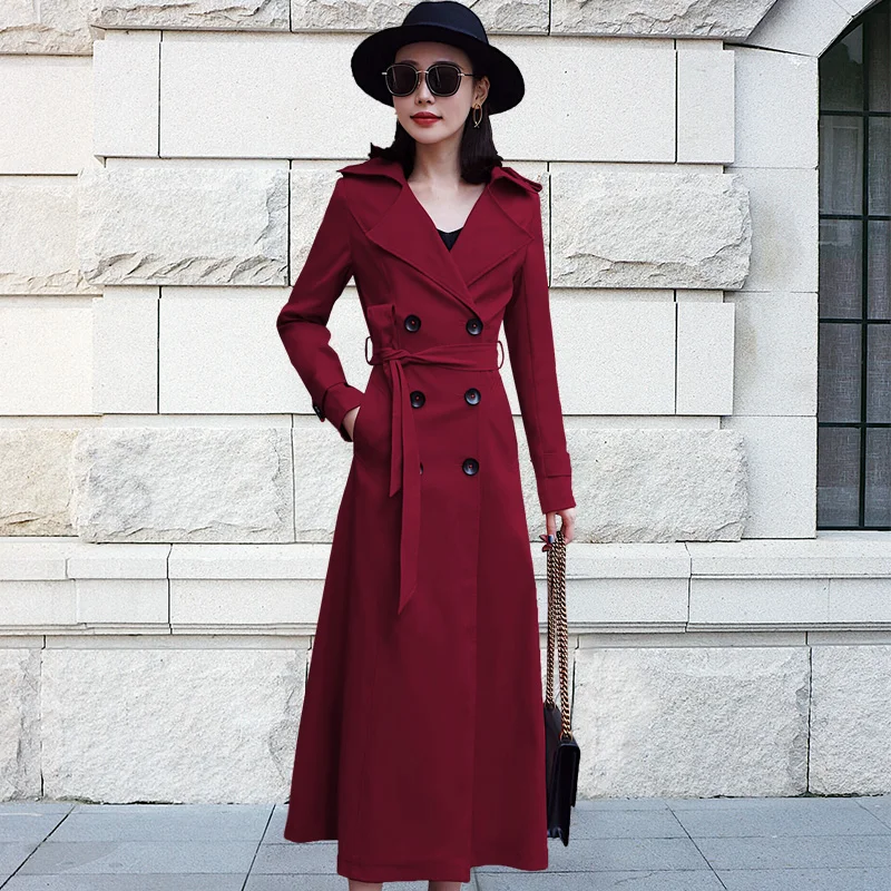 High end Design Women Trench coat Plus size S-3XL casaco feminino Double Breasted Long Coat women Trench Female Overcoat R63