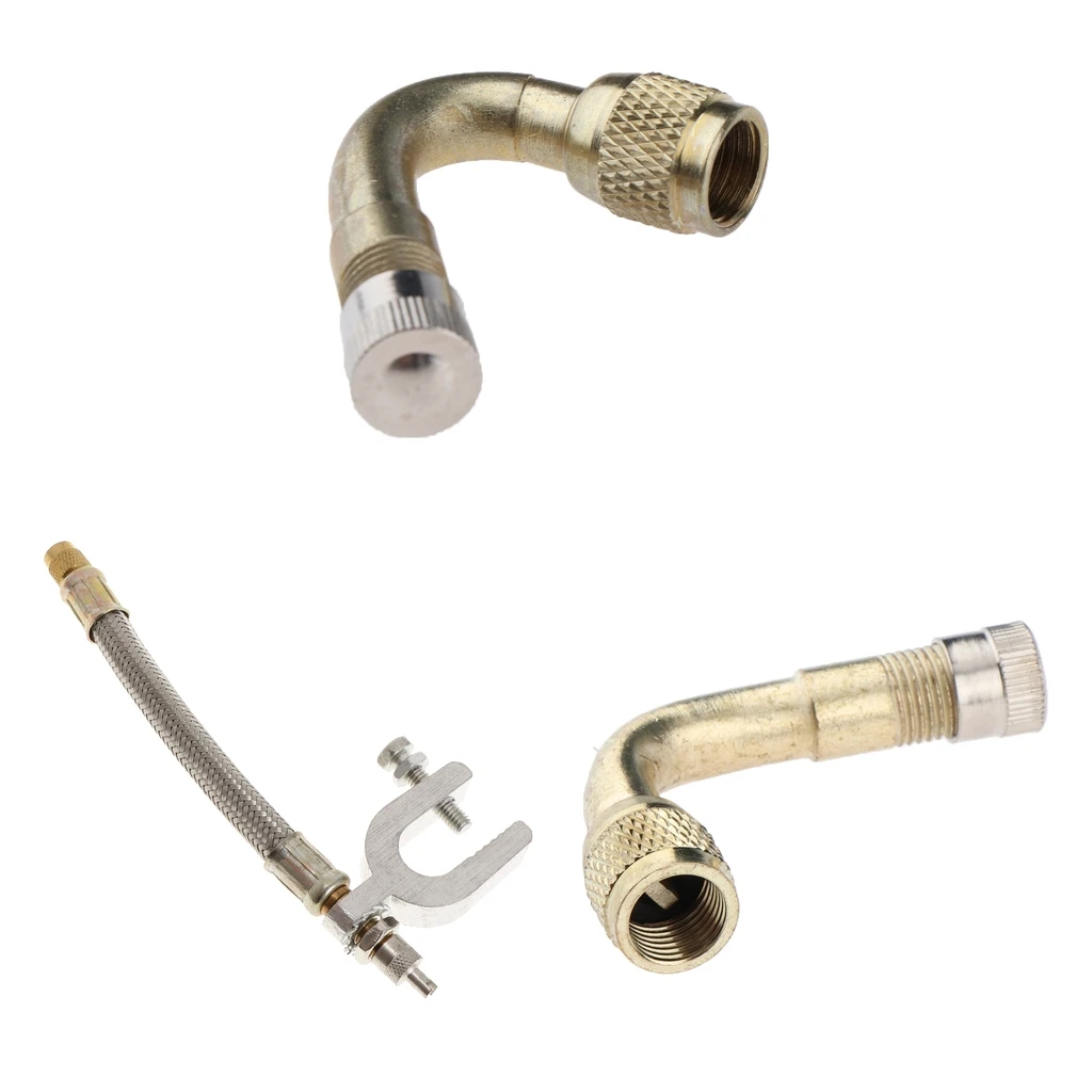3x Adaptor Universal 45+90 Degree Valve+ Stainless Adaptor For Vehicle Car