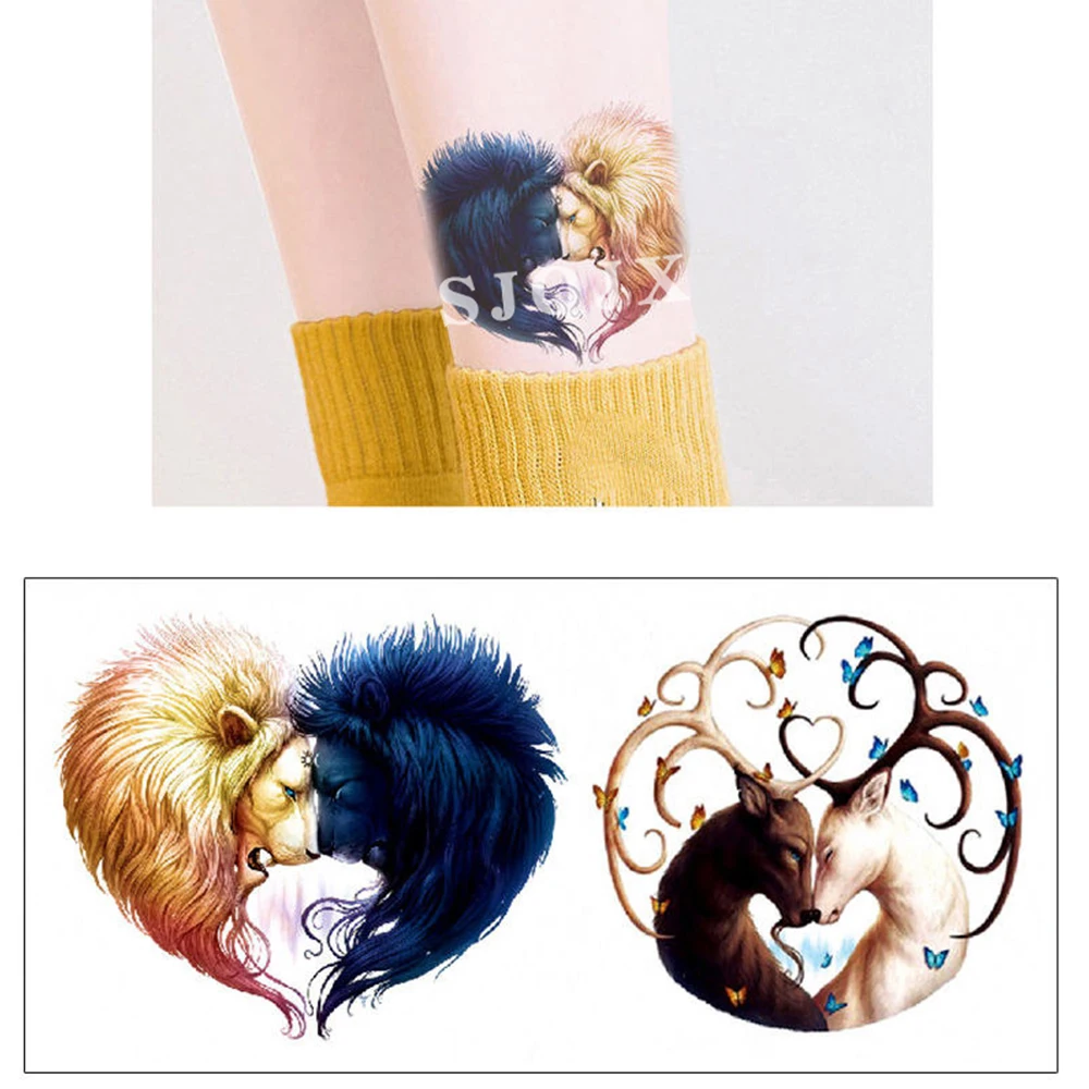 3D Временные татуировки, Мультяшные животные, милые женские татуировки для тела, наклейки, цветок, кот, Лев, тигр, водостойкие тату-Стикеры - Цвет: R