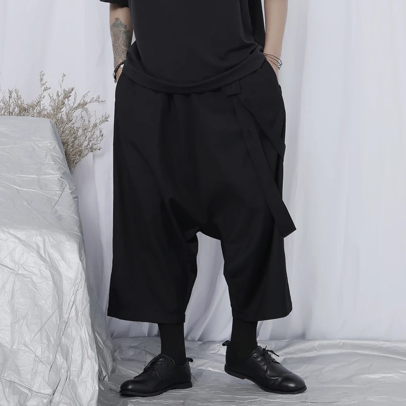 

Мужские Оригинальные повседневные брюки, темно-синие широкие брюки с поясом