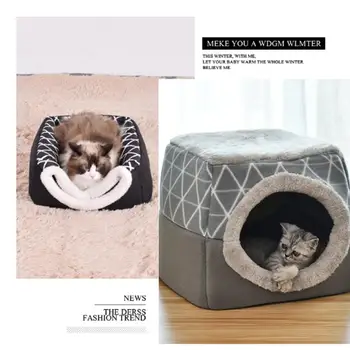 

Dual Use Pet Cat House Soft Warm Winter Cat Litter Space Capsule Foldable Cat House With Mat Pet Nest Bed Mat Pet Supplies