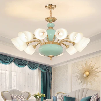 

LED Modern Pendant Lamps American Golden Ceramic Pendant Lights Fixture Hotel Lobby Living Room Lanterna Home Indoor Lighting