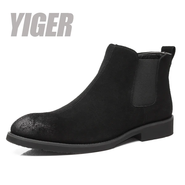 YIGER, новые мужские ботинки «Челси», мужские ботильоны, осенние мужские ботинки «мартинсы» из коровьей замши, мужские повседневные ботинки «Челси» без шнуровки, 0368 - Цвет: Black Chelsea boots