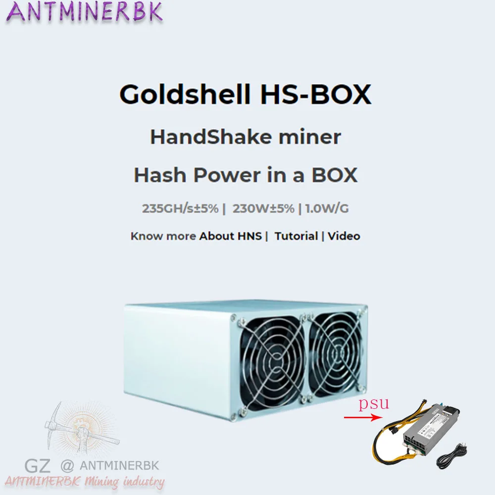 

ASIC miner Goldshell HS-BOX 235GH/s Blake2B + SHA3 HandShake HNS с мощностью 750 Вт Майнер лучше, чем HS1 SH3 Mini-DOGE KD-Box