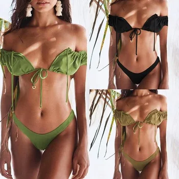 

2020 venus vacation Pleated bikini sexy swimwear with sleeve swimwear wholesale bandage swimsuit sexy women bikini set