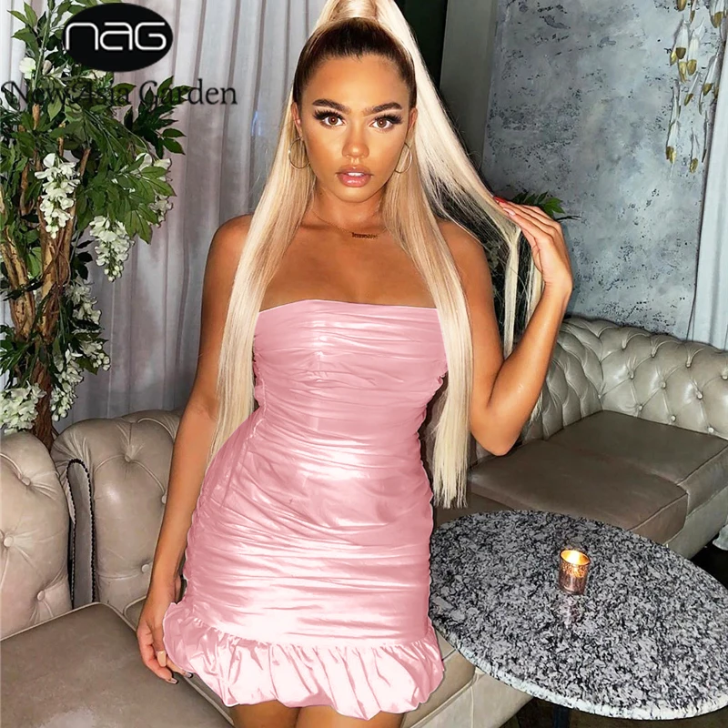 

NewAsia Garden Two Layers Sexy Off Shoulder Mini Dresses Woman Party Night Slim Fit Ruched Dress Sweet Ruffles Hem Club Dress