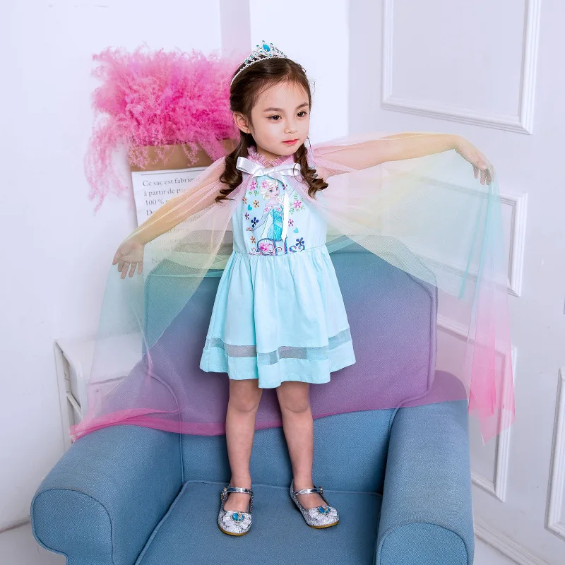 

2019 New Style Summer Wear Girls Princess Little Girl Sleeveless Pure Cotton Summer Elsa Dress Kids' Waistcoat Skirt