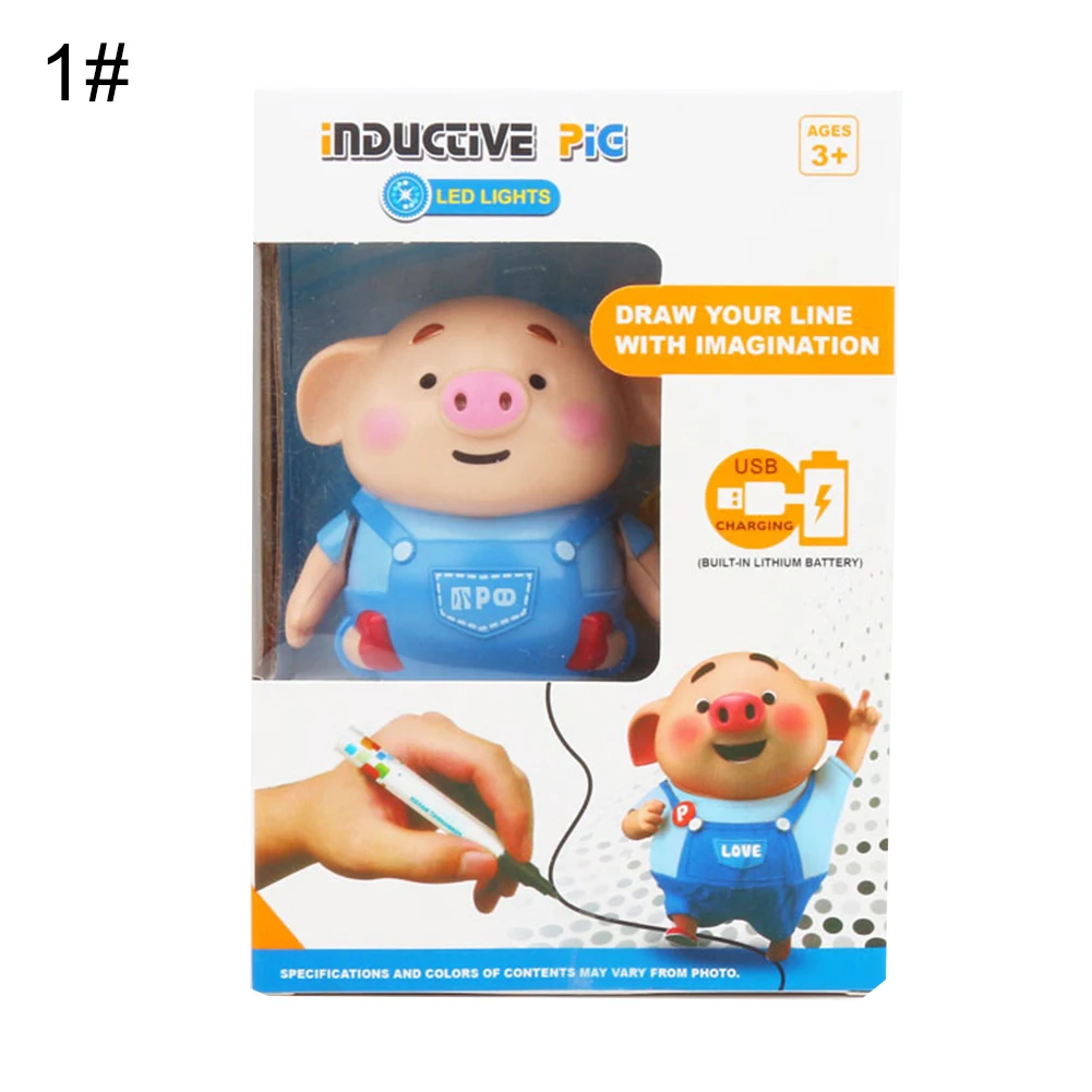 Cute Pig Robot Pen Inductive Follow Drawn Line Remote Radio Vehicle with Light Music Electric Animals Early Education Kids Toys