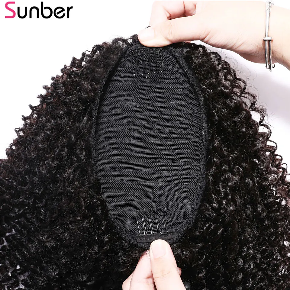 Sunber волосы афро кудрявые конский хвост для Women10-24 дюймов волосы для наращивания Человеческие волосы Remy монгольские шнурки конский хвост волосы