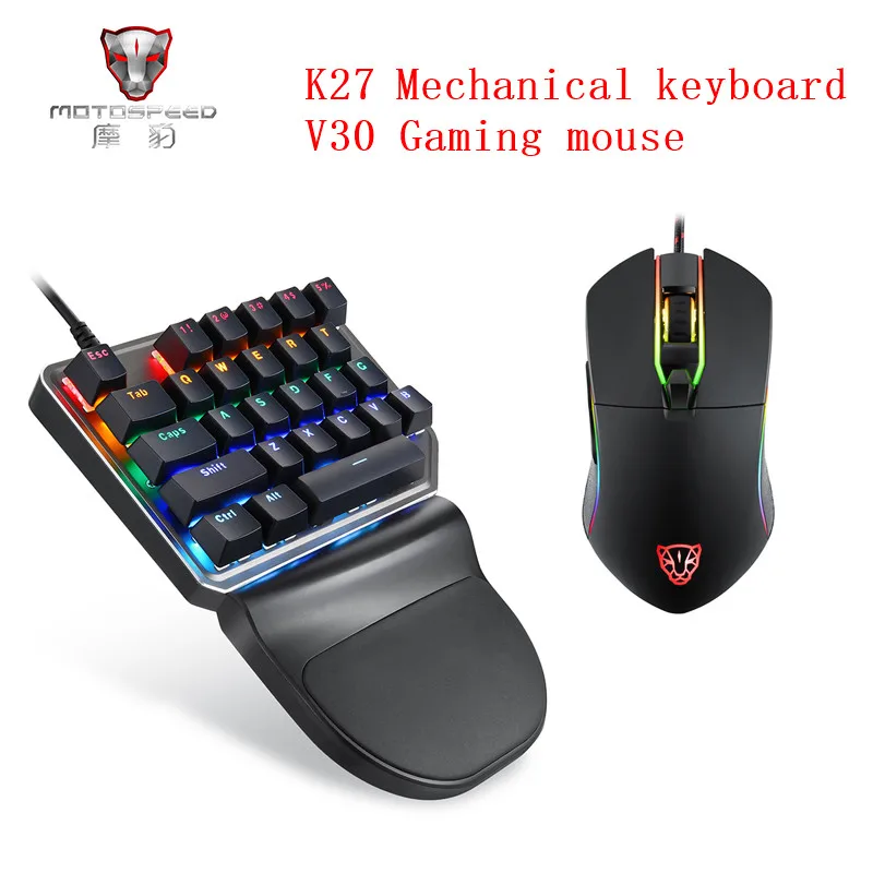 Motospeed K27 механическая клавиатура Motospeed V30 игровая мышь USB Проводная Одноручная Синяя подсветка для компьютера и ноутбука - Цвет: K27keyboard V30