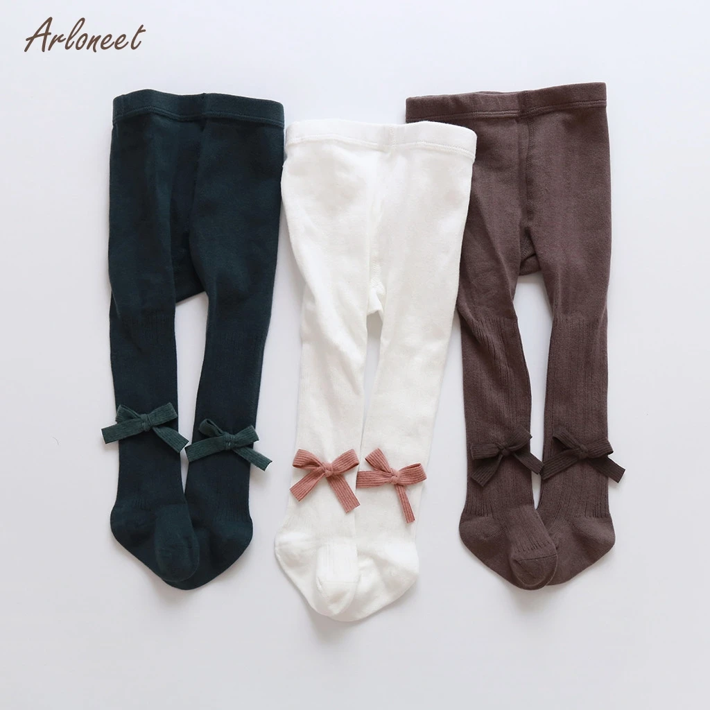 ARLONEET-осенние хлопковые однотонные чулки с бантом для девочек теплые колготки для девочек возрастом От 0 месяцев до 8 лет; roupa feminina infantil