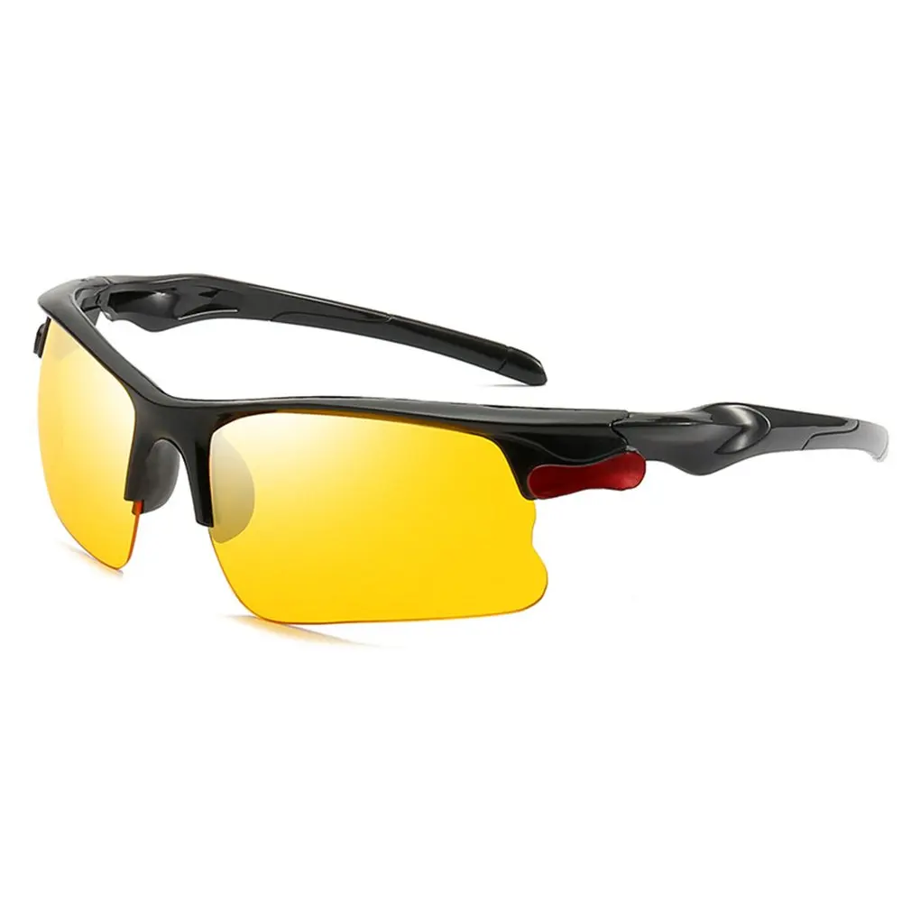 Uv400 Hd Night Vision Cycling Riding Driving Glasses Sports Sunglasses Goggles Black+Yellow