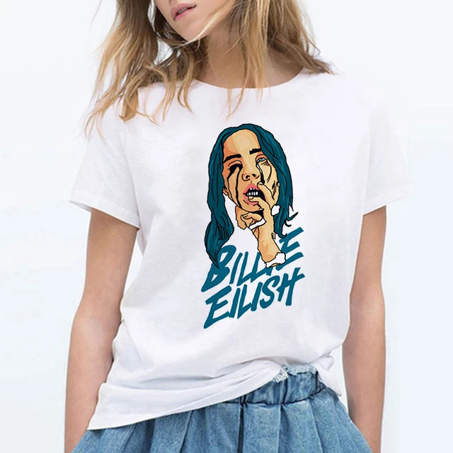 Billie Eilish футболка хип хоп Музыка забавная Футболка женская футболка Femme топы Женская одежда Streewear - Цвет: 3000