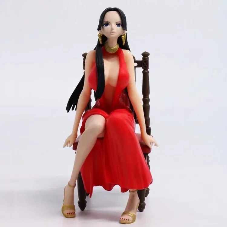 red with box Изысканное качество девчачьи девушки одна деталь Боа Хэнкок ПВХ 14 см стул Аниме Фигурка Модель коллекция игрушка украшение стола - Цвет: red with box