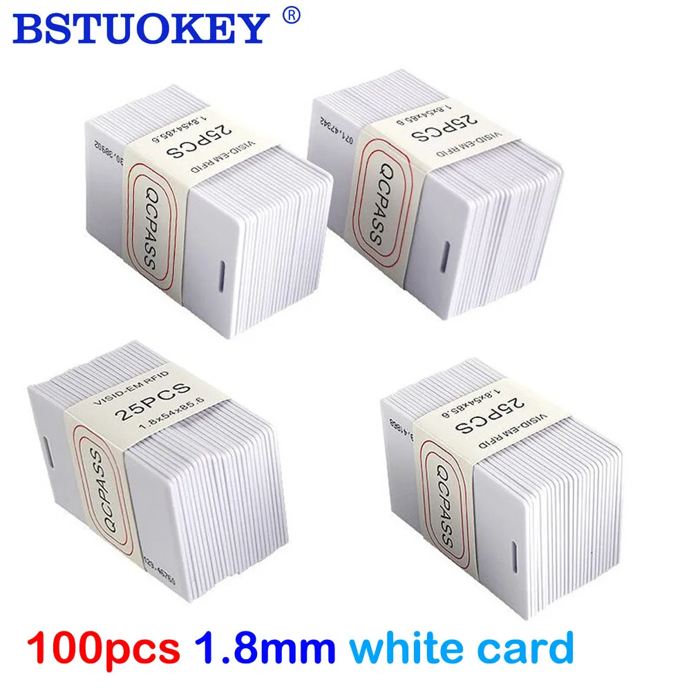 100pcs/lot 1.8mm 125khz ID RFID Card Access Control Card Smart White Card  ID Keyfob TK4100 ID Card for Access Control System