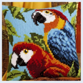 

Tapestry Cushion Poppy Flowers Birds Pillowcase Throw Pillow Cross Stitch Kits for Embroidery on Pre-Painted Canvas