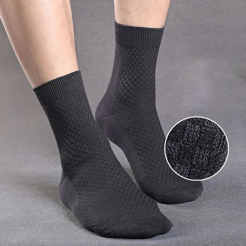 3Pairs/lot Bamboo Fiber Long Socks Men Fashion Crew Socks Plaid Business Socks Man Solid Color Autumn Calcetines hombre