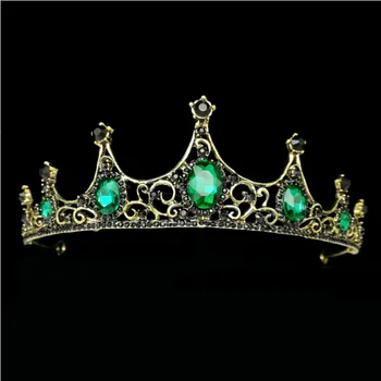 

Baroque Retro bridal Queen Crown Party Prom Big Green Black Crystal Princess Tiara Headband Wedding Hair Jewelry Accessories