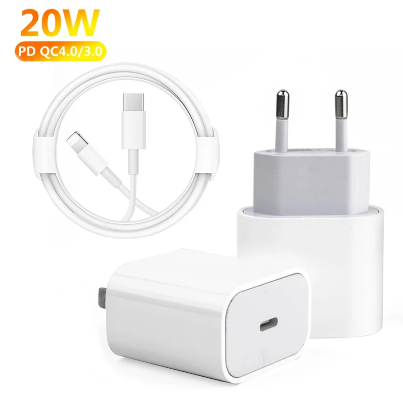EU US 20W Fast USB C Charger 8pin Cable to USB C PD For iPhone Charger for iPhone 12 Mini 12 Pro Max 11 Pro Max XR X 8 Plus iPad - ANKUX Tech Co., Ltd