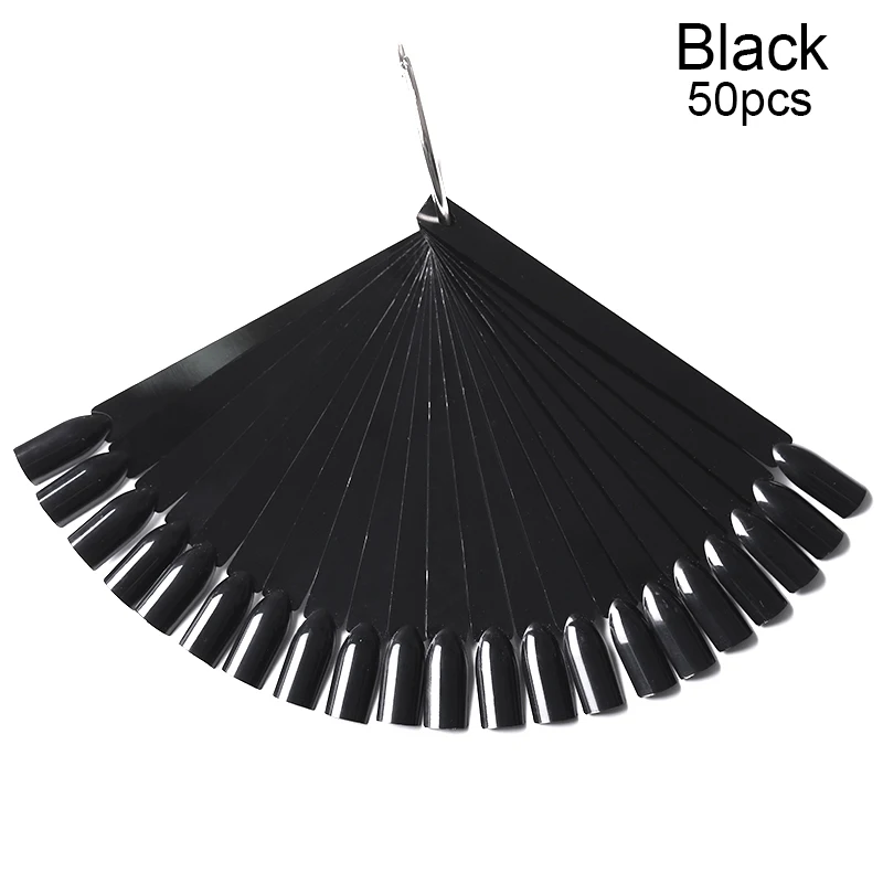 Black 50pcs Накладные советы для наращивания ногтей, полное покрытие, инструменты для маникюра, прозрачный натуральный белый, смешанные цвета, дизайн для ногтей - Цвет: Black 50pcs