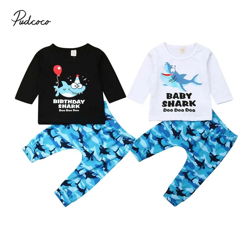2019 Brand Newborn Infant Kids Baby Boy Shark Long Sleeve T-shirt Tops Print Harem Pants Outfits Clothes Autumn Casual Clothing | Детская