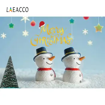 

Laeacco Winter Merry Christmas Festivals Lovely Snowman Star Tree Snow Party Child Scenic Photo Background Photography Backdrop