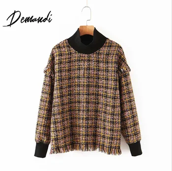 

Demandi underpainting women's autumn and winter new style small fragrance high neck splicing blouse fashion underpainting