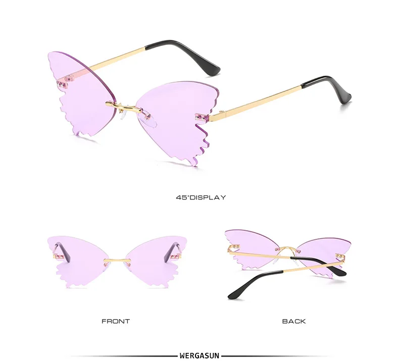 New Fashion Frameless Butterfly Rhinestone Sunglasses Ladies Steampunk Fashion Designer Sunglasses Retro Glasses big sunglasses for women