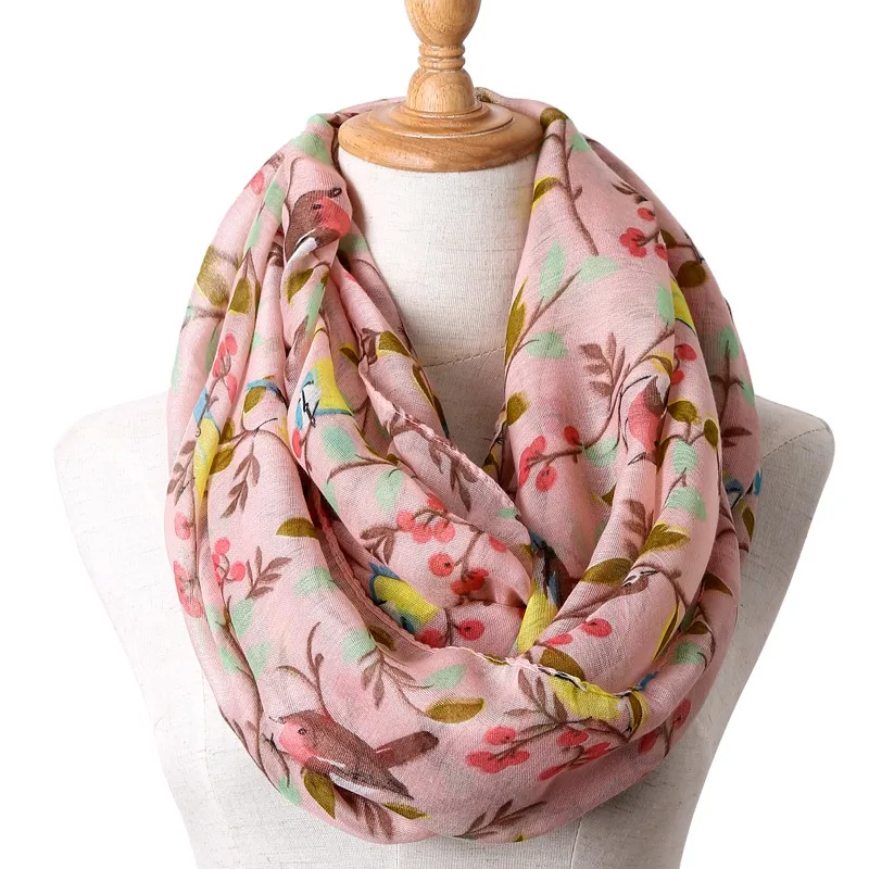 

New Winter Children Scarf Soft Viscose Shawls and Wraps Cute Bird Print Infinity Scarves for Girls' Pashmina Bufanda Foulard