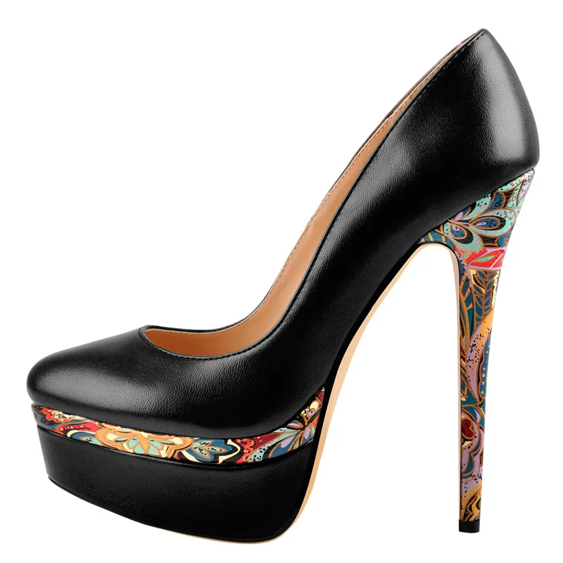 Onlymaker/женские туфли-лодочки с круглым носком на тонком высоком каблуке 16 см, на платформе, из матовой лакированной кожи, без шнуровки, для вечеринок, большие размеры - Цвет: Y8938C