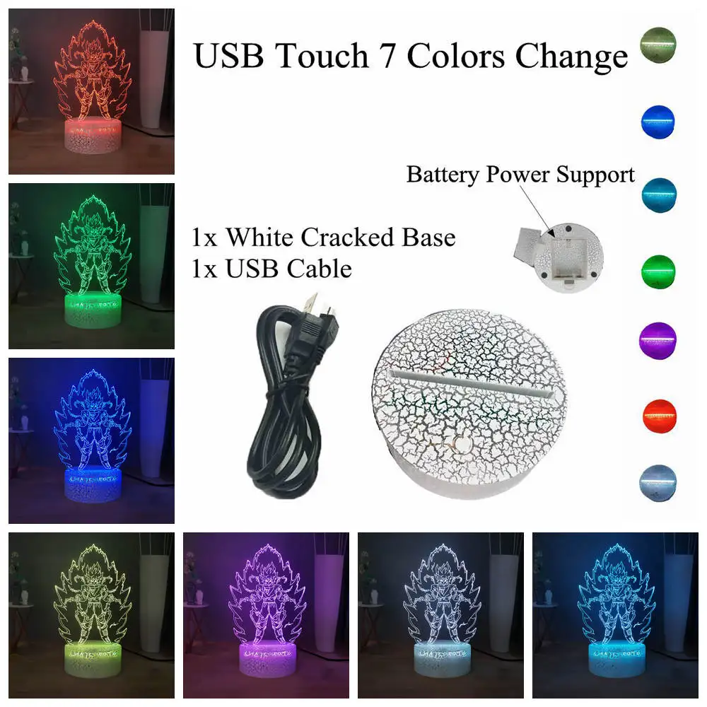 W-USB Touch 7 colors Сон Гоку светодиодный ночной прикроватный светильник Dragon Ball Z Kakarotto RGB 7 Красочный usb-переключатель 3D настольная лампа детский праздничный свет подарок на день рождения - Испускаемый цвет: W-USB Touch 7 colors