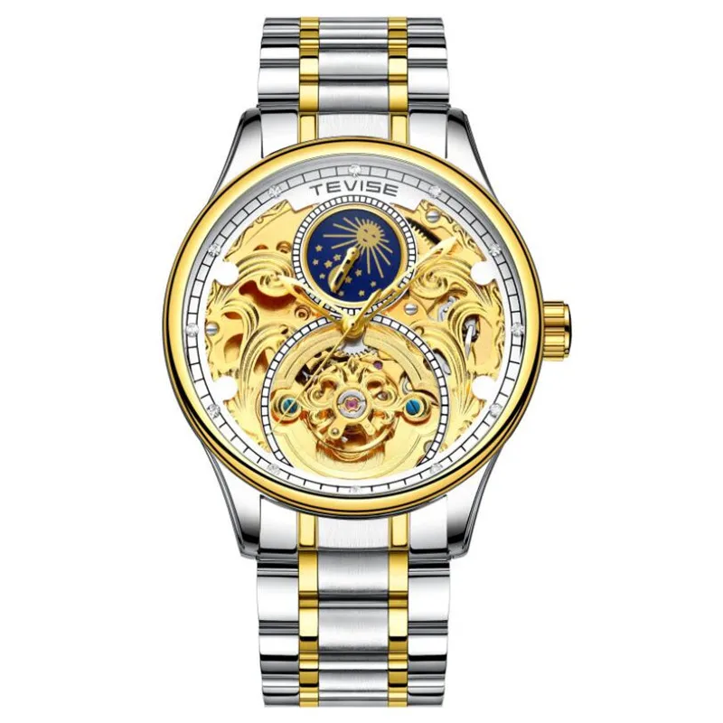 Tourbillon Moon Phase Steampunk Mechanical Mens Watches Top Brand Dress Luxury Wrist Watch erkek kol saati Montre Homme