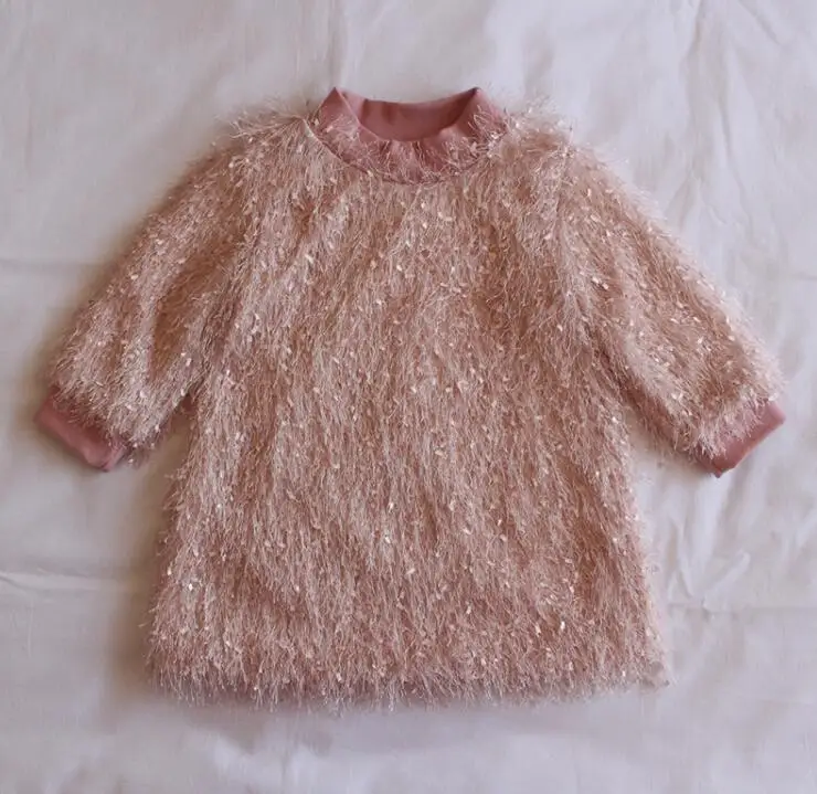; утепленное платье с кисточками для девочек; модные зимние платья для девочек 1-6 лет; HJ82
