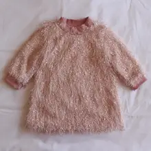 ; утепленное платье с кисточками для девочек; модные зимние платья для девочек 1-6 лет; HJ82