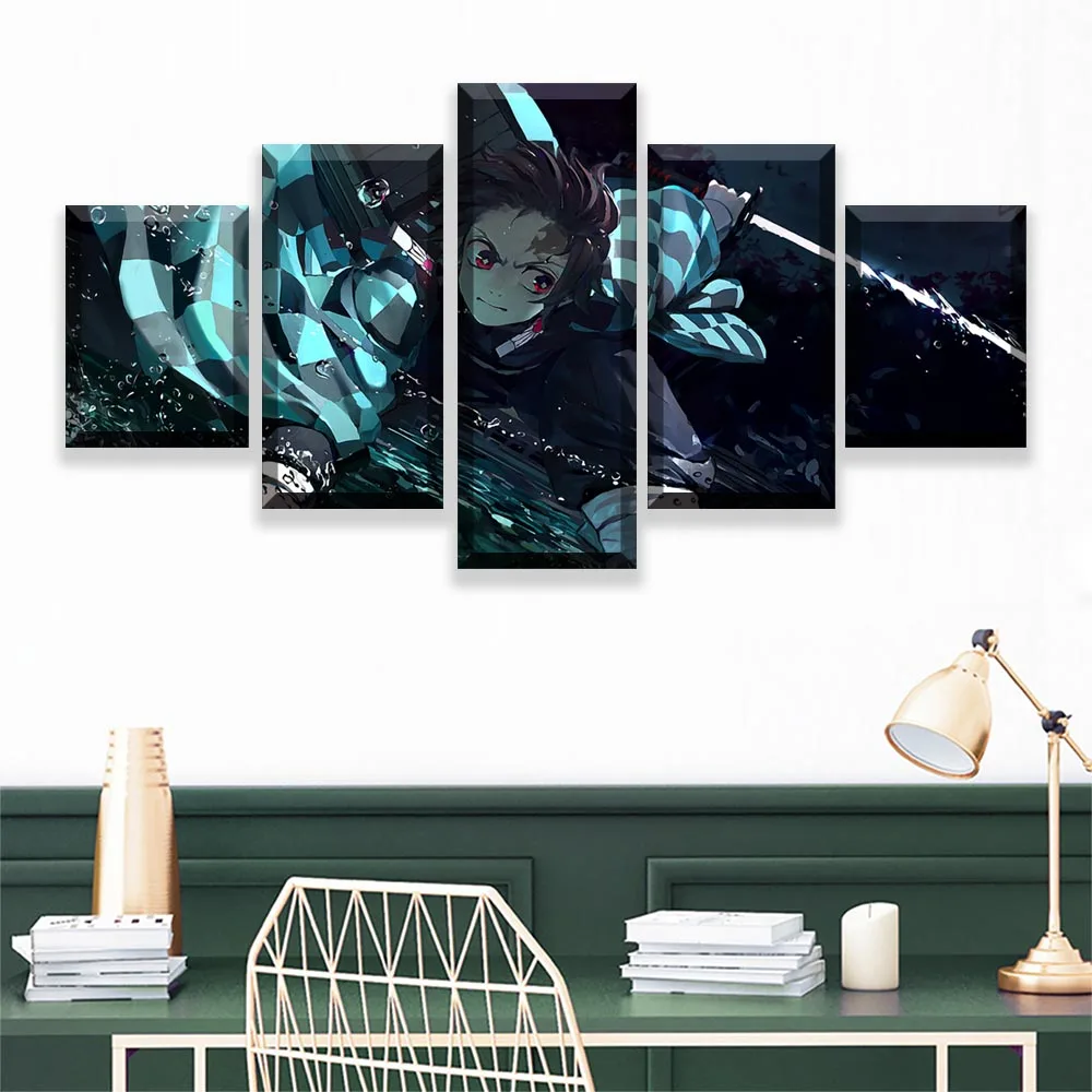 Картины на холсте, настенные картины, 5 шт., Kimetsu No Yaiba, картины аниме, плакат, декор для гостиной, модульная рамка