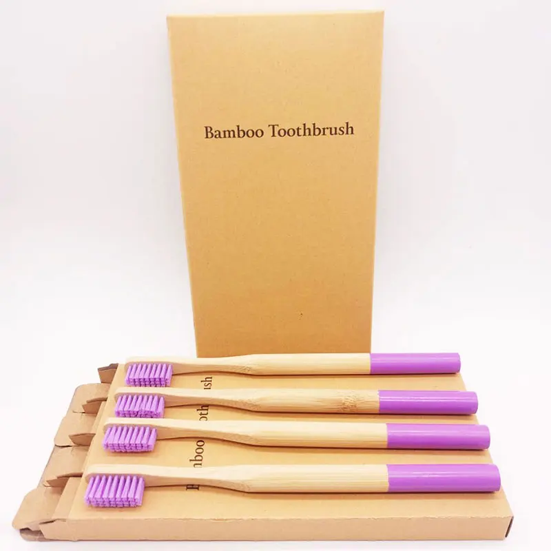 4pcs Rainbow Bamboo Toothbrush Round Bamboo Handle Black Bristle Adult Tandenborstel Wooden Handle Low carbon Toothbrush 8Colors - Цвет: 88