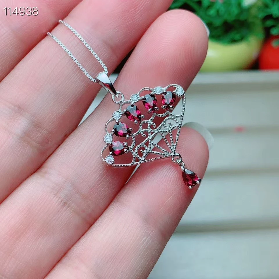 KJJEAXCMY fine jewelry 925 Sterling Silver inlaid natural garnet trendy girl new Pendant Necklace support test