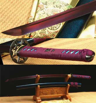 

1060 CARBON STEEL PURPLE JAPANESE SWORD KATANA BLUE SAYA FULL TANG