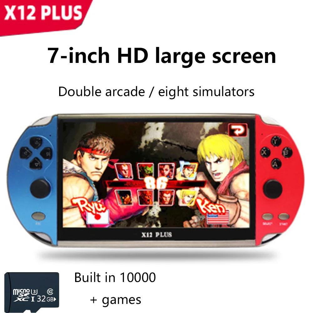 

Whatsko X12 PLUS７inch Handheld Game Video Player 16G LED Screen Built-in 10000+　Games X9 X12PLUS Retro Consoles Support TF Card