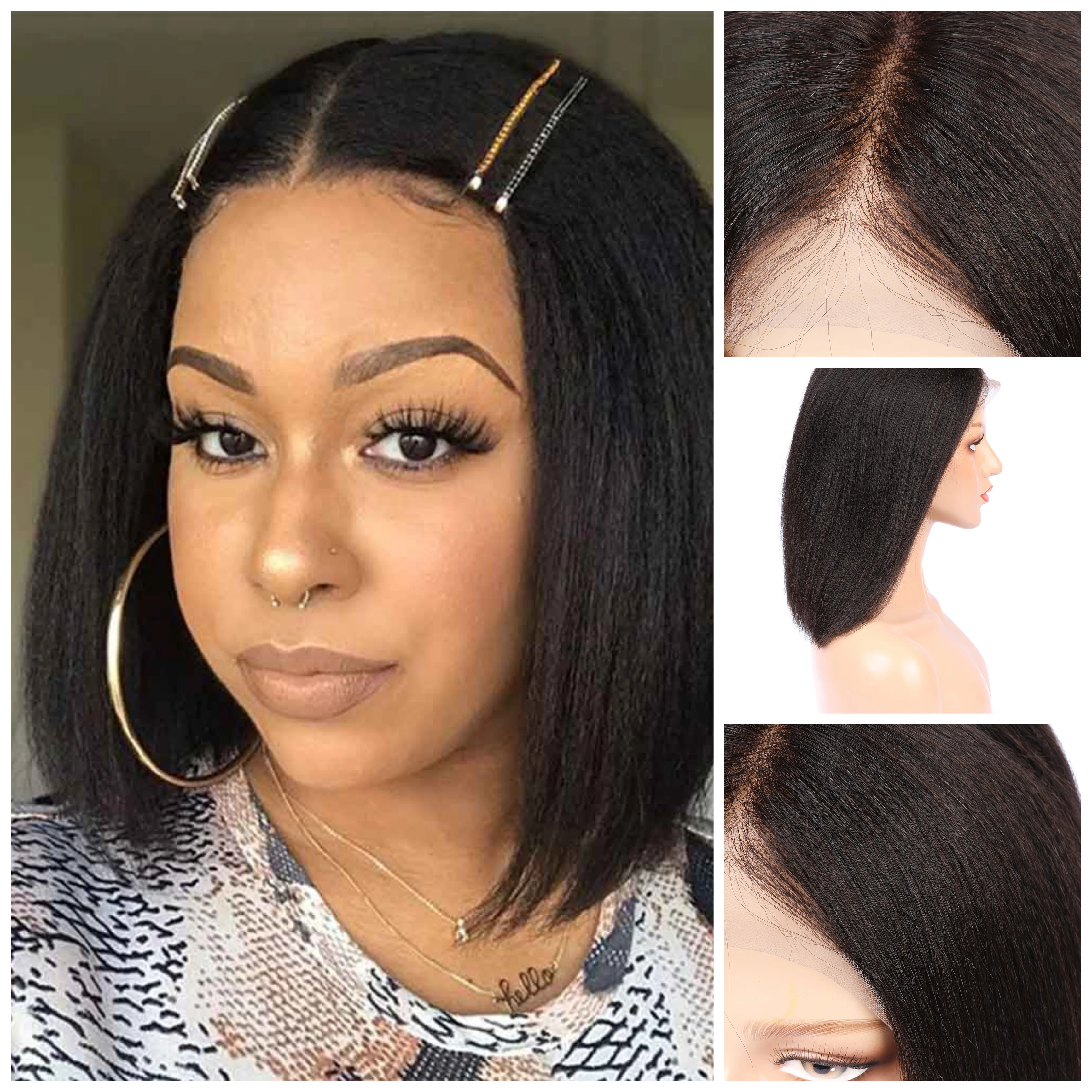 

Yaki Straight Wig Bob Full Lace Wigs For Black Women Short Bob Wig Full Lace Human Hair Wigs Preplucked Lace Wig 180% Density