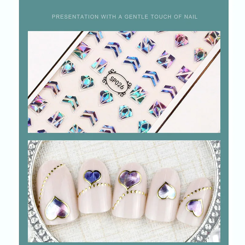 Новейшая стикеры 3D на ногти Nail Art Переводные картинки голографические золотые металлические переводные наклейки Единорог Лаванда Цветок пони крест
