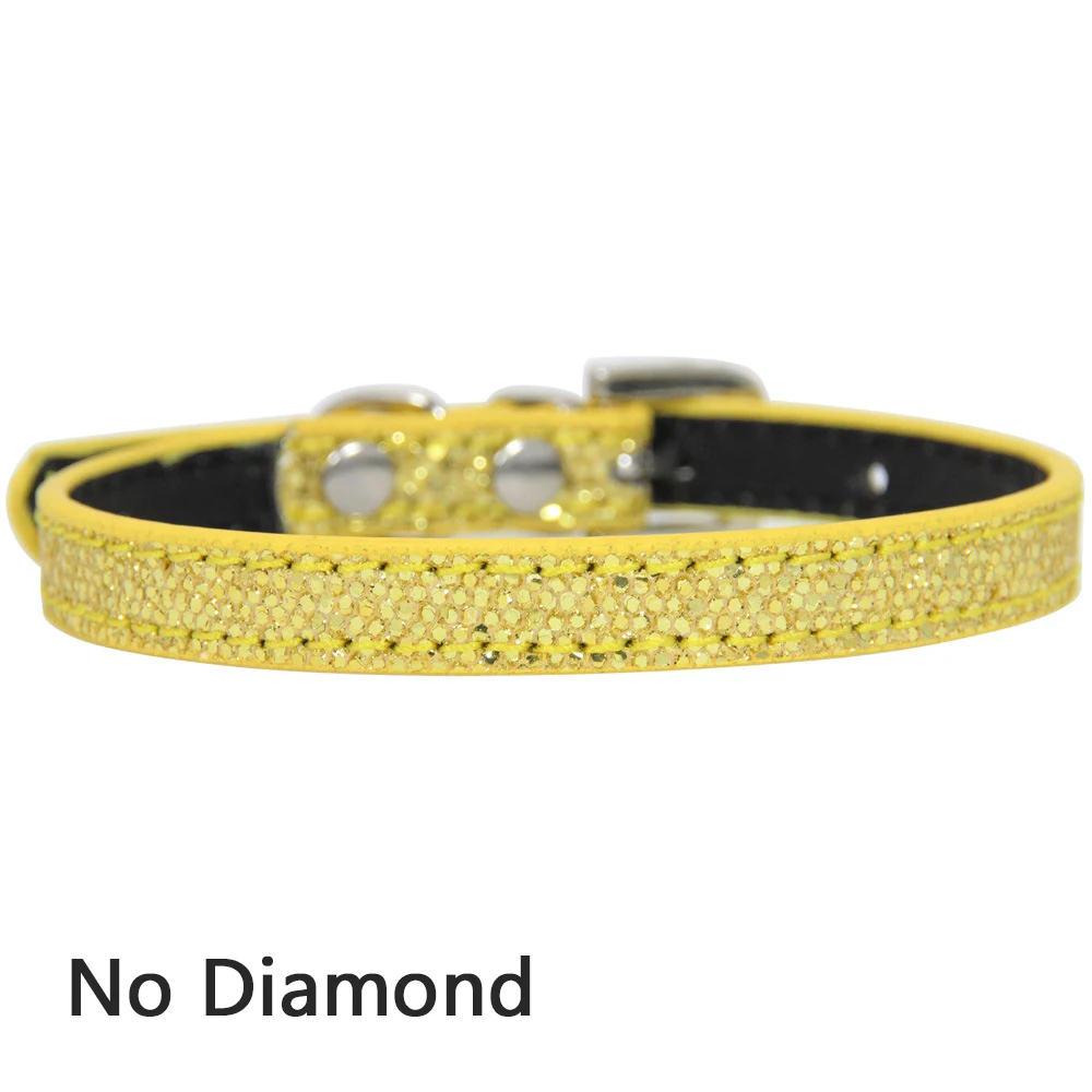 Gold 1 шт., блестящие стразы, ошейник для кошки, щенка, собаки, кошки, ошейник, регулируемый кожаный ремешок, ожерелье, аксессуары для котенка - Цвет: Gold